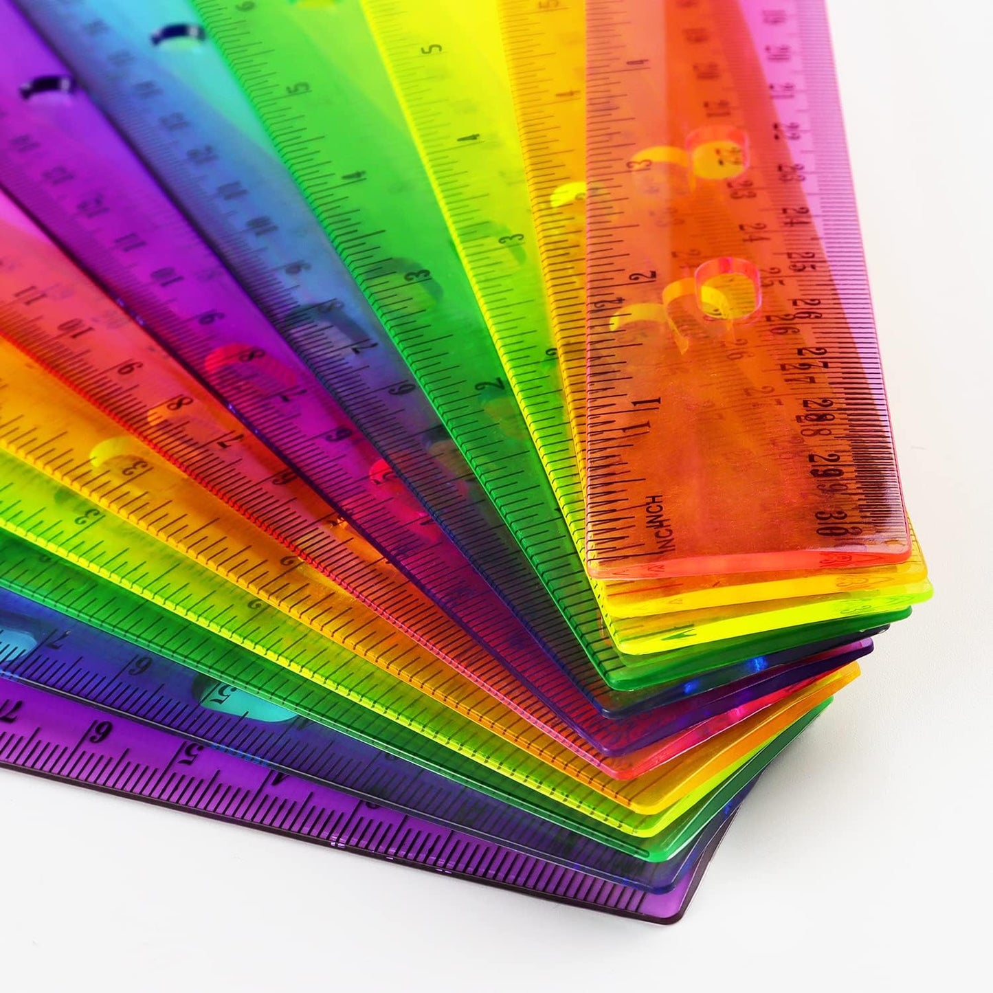 ZZTX 6 Pack Color Transparent Ruler Plastic Rulers 12 Inch, Metric Bulk Rulers with Inches and Centimeters, Kids Ruler for School, Home, Office