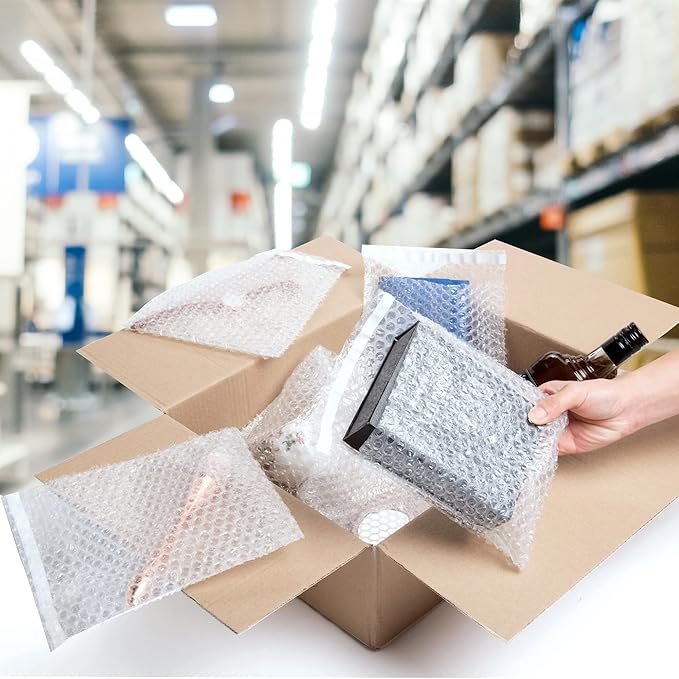 Clear Bubble Out Bags, 12 x 11.5 Inches. 10 Pack Self Seal Bubble Pouches. Polyethylene Clear Bubble Bags for Packing. Waterproof Clear Bubble Out Pouches for Fragile Things