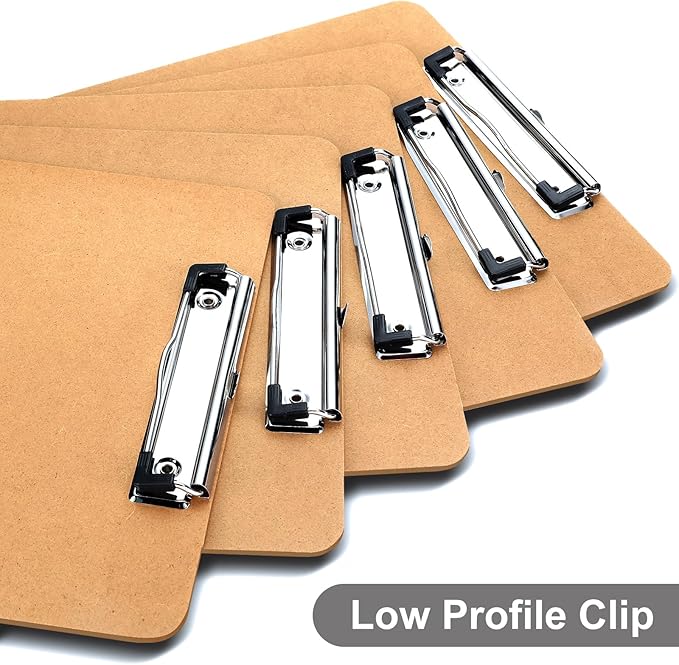 Wood Clipboards Set of 8, Letter Size Hardboard Clip Board 8.5x11 for Classroom, Students, Kid, A4 Standard Clipboard Size 9" x 12.5" with Low Profile Clip, Office Supply, School Supply.