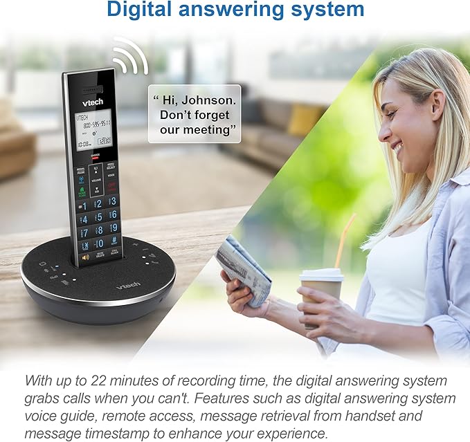 VTech LS6381 DECT 6.0 Cordless Phone with Bluetooth Speaker, Echo Cancellation, Noise Reduction, Music Streaming, Landline Phone with Answering Machine Easy to Read Smart Call Blocker