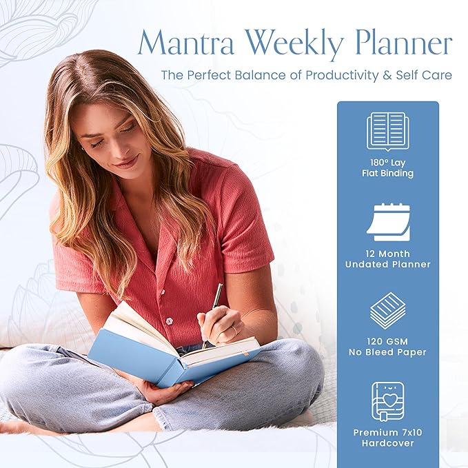 2025 Planner, Daily Journal & Gratitude Journal All-In-One with To Do List, Self Care Prompts & Habit Tracker - 7 x 10 - Blue