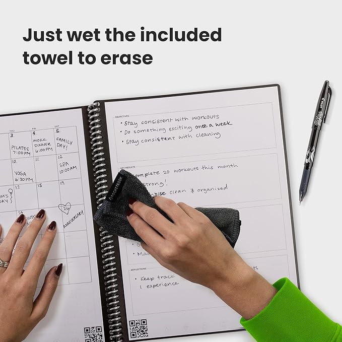 Rocketbook Fusion Reusable Undated Productivity Planner, Letter Size 8.5x11, Green - Goals, Monthly and Weekly Calendar, Daily To-do List, Lined and Dotted Notes Pages