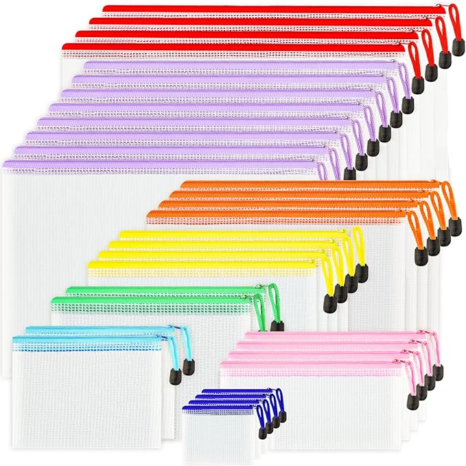 32pcs Mesh Zipper Pouch Bags, 8 Sizes Zipper Pouch, Mesh Bags With Zipper, Plastic Zipper Pouches, 8 Colors Zipper Pouches for Organizing, Board Game Storage, Travel, School Office Organize