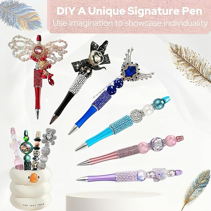 48Pcs Pearl & Diamond Beadable Pens bulk Multicolor Retractable Writing Pens Plastic Black Ink Bead Pens Ballpoint Pens Pen Making Kit DIY Pens