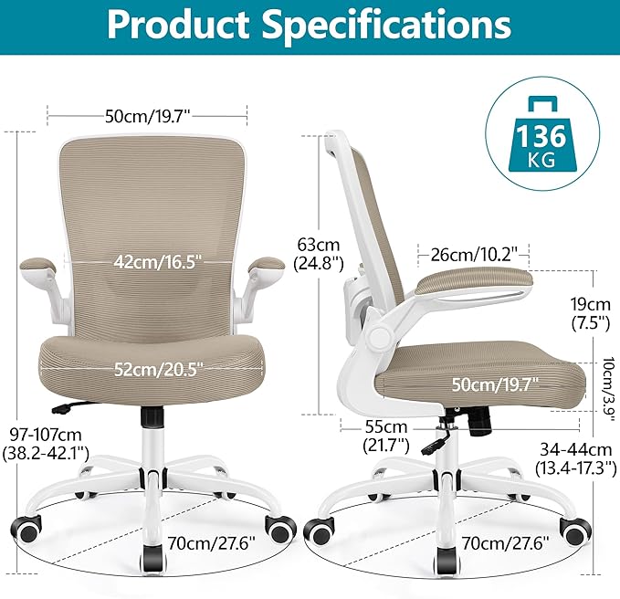 FelixKing Office Chair, Ergonomic Desk Chair Breathable Mesh Chair with Adjustable High Back Lumbar Support Flip-up Armrests, Executive Rolling Swivel Comfy Task Computer Chair for Home Office