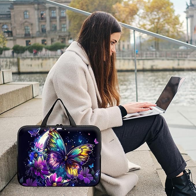 Laptop Sleeve Case Bag 13 inch, Color Moon Butterfly Slim Carrying Case Durable Handbag Travel Laptop Bag for 13 inch MacBook Air M3/M2/Pro M2/ 13" iPad Pro/Air M4/M2 2024