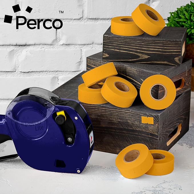 Perco 1 Line Fluorescent Orange Labels - 8 Rolls, 1 Sleeve, 8,000 Blank Price and Date Gun Labels for Perco 1 Line Price and Date Guns - Made in USA