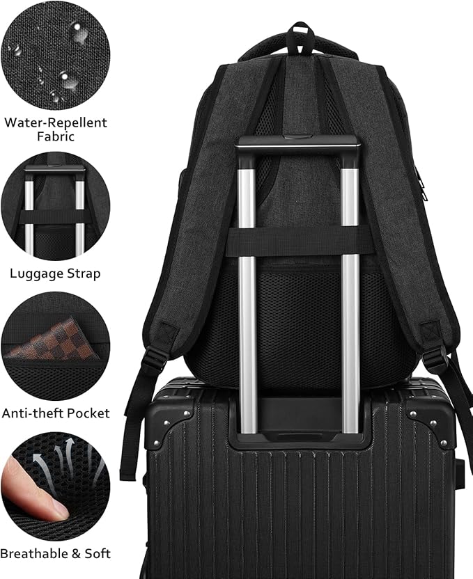 17.3 Inch Backpack for Men,Book Bag School Backpacks for Teen Boys with USB Charger,Back Pack Bagpack Mochilas for Workout Business College High School Schooler,Black
