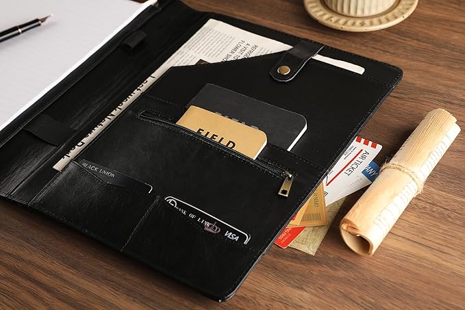 Personalized Leather Padfolio for Lefty, Business Portfolio Binder with Notepad Holder, Legal Pad Portfolio Folder for Men/Women - Black