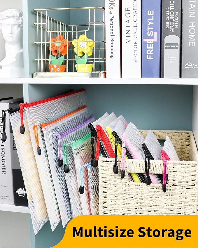 Smarpau A3 Mesh Zipper Pouch, 24 Pack 17.4" x 12.4" Large Zipper Pouches for Organizing, Multipurpose Waterproof Zipper Bags for Travel, Office, Home Storage, Black