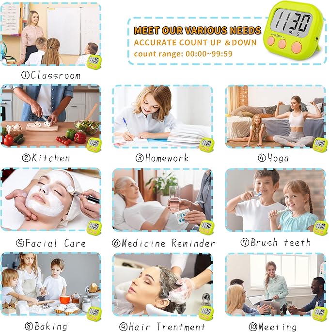 Classroom Timers for Teachers Kids Large Magnetic Digital Timer 6 Pack Blue Green