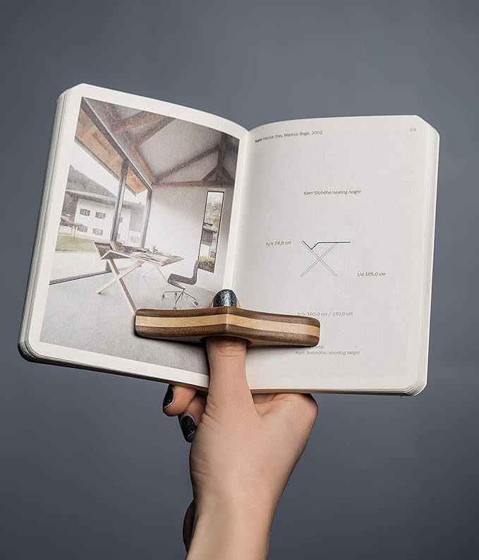 TILISMA Wooden Book Page Holder - Handmade Walnut Thumb Book Accessories - Reading Gadget to Read in Bed - Gifts for Book Lovers, Avid Readers, Bookworms, Librarians - Bookmark (Large)
