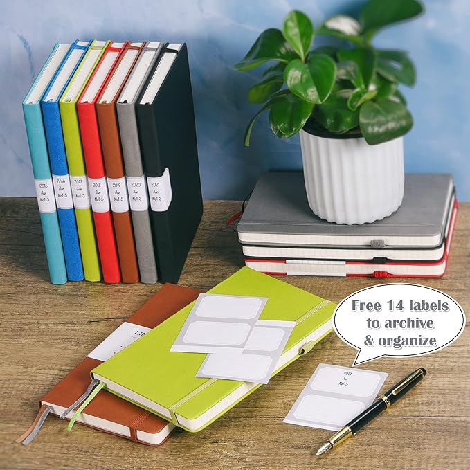 MALEDEN 7 Pack Lined Journal Notebook, Hardcover PU Leather Notebook for Men Women, 100 GSM Thick Numbered Pages with Index Content, Inner Pockets, Bookmarks, A5 Ruled Writing Journal Bulk (Grey)