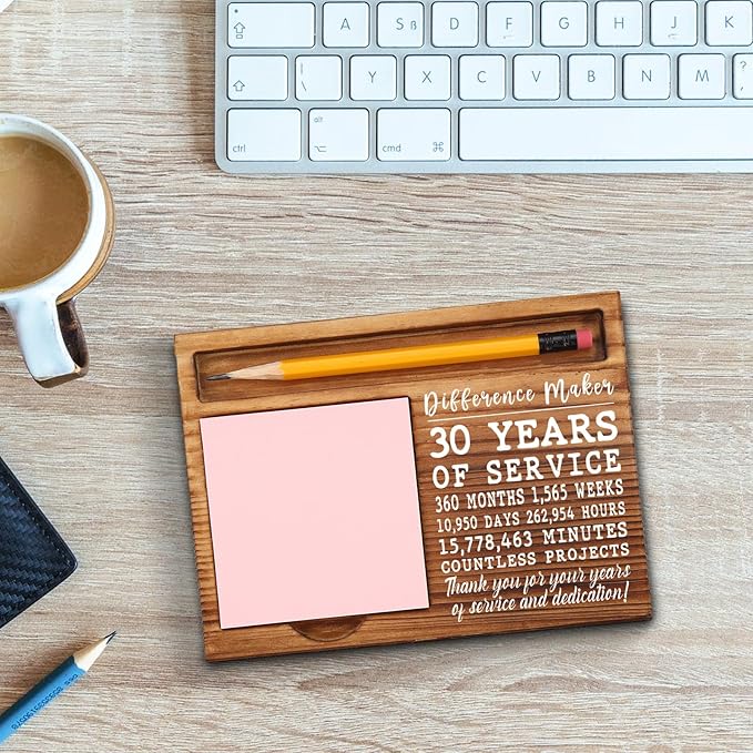30th Work Anniversary Sticky Note Holder, Thank You Appreciation 30 Year Work Anniversary Decor Gifts for Women, Employee, Him, Her, Happy 30th Work Anniversary Self-Stick Note Pad Holders GSH29