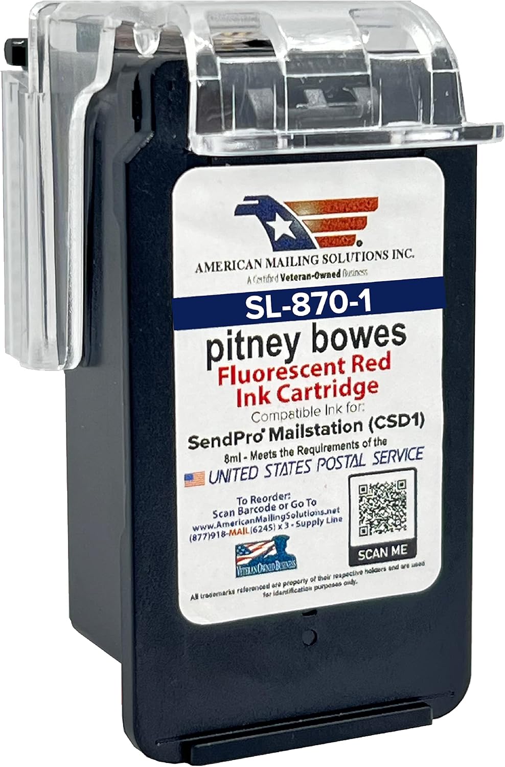 AMERICAN MAILING SOLUTIONS INC. | 1-Pack | PB SL-870-1 Red Ink Cartridge Replacement for The PB SendPro Mailstation Series Postage Meter (CSD1) Machine, 8ml