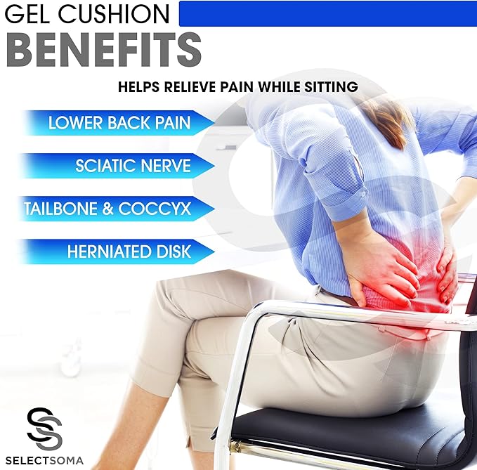 SelectSoma Gel Seat Cushion for Long Sitting Pressure Relief for Back, Sciatica, Coccyx, Tailbone Pain – Wheelchair Cushions, Car and Truck Seat Cushion, Chair Pad for Office Chairs - Egg Seat