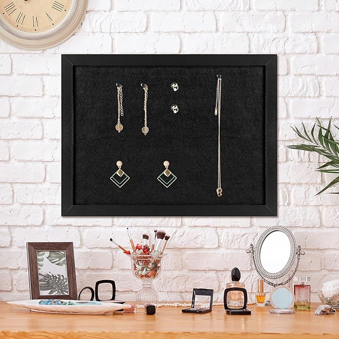 TORASO Cork Board Bulletin Board with Felt,Wood Framed Display Bulletin Board for Walls with Pins, Eye Bolts, gaskets, Screws, Pin Board for Office, School and Home(Black,1pc)