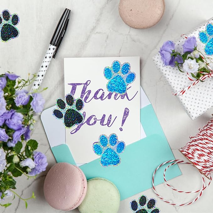2 Inch Paw Stickers,300Pcs Sparkle Black Paw Stickers,Self-Adhesive Holographic Shiny Bear Paw Stickers Roll for Kids Birthday Decor Envelopes Seals Cards Gift Wrap