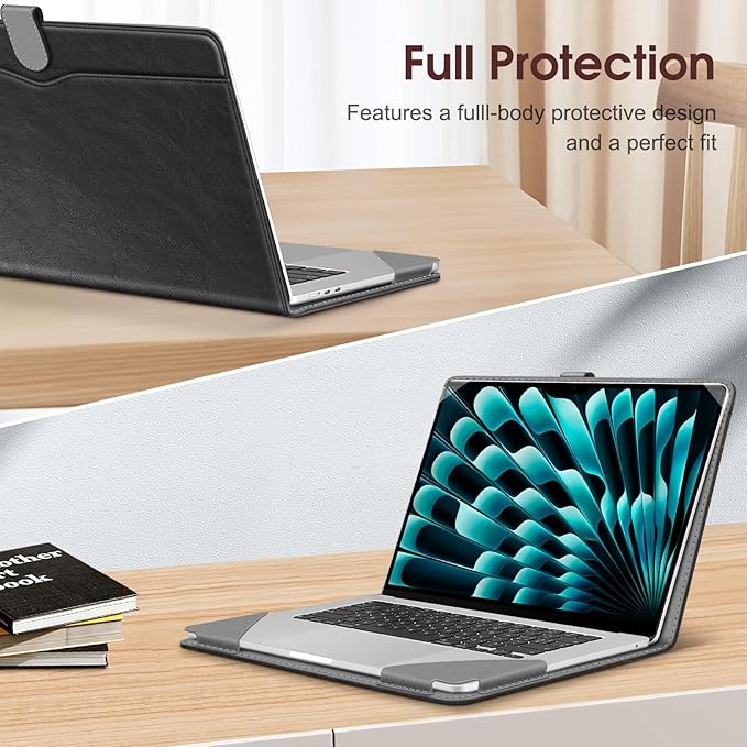 Fintie Sleeve Case for MacBook Air 15 Inch A3114 A2941 (2023 2024 Release), Premium PU Leather Folio Book Cover for MacBook Air 15.3" M2 M3 Chip with Liquid Retina Display and Touch ID, Black