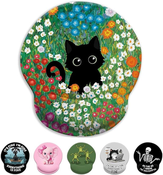 Black Cat Mouse Pad, Ergonomic Mouse Pad with Wrist Rest, Gaming Mouse Pad Wrist Support with Non-Slip Pain Relief PU Base, Funny Mouse Pads for Desk Work, Cute Office Desk Accessories Decor