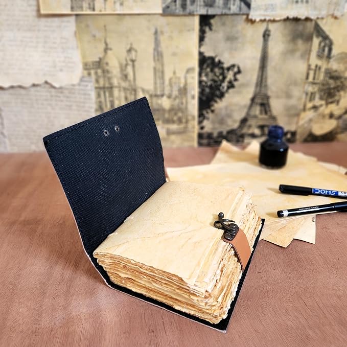 Finun-Lthr Sailing Ship Leather Journal Dairy Notebook Sketchbook | 200 Deckle Papers | C-Shape Lock for Closure (7 * 5 inch)