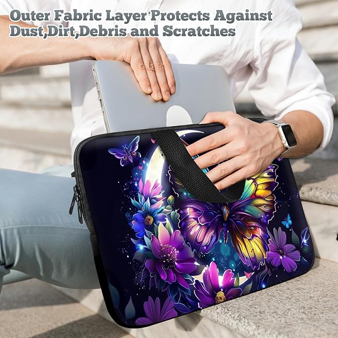 Laptop Sleeve Case Bag 13 inch, Color Moon Butterfly Slim Carrying Case Durable Handbag Travel Laptop Bag for 13 inch MacBook Air M3/M2/Pro M2/ 13" iPad Pro/Air M4/M2 2024