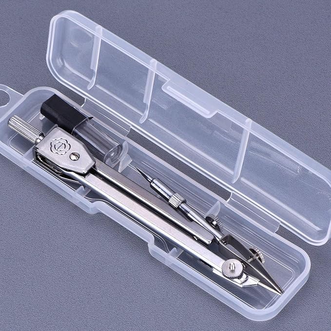 EBOOT Student Geometry Math Set, Drawing Compass and 6 Inch Clear Swing Arm Protractors 180 Degree Math Protractor (Argent, Classic)