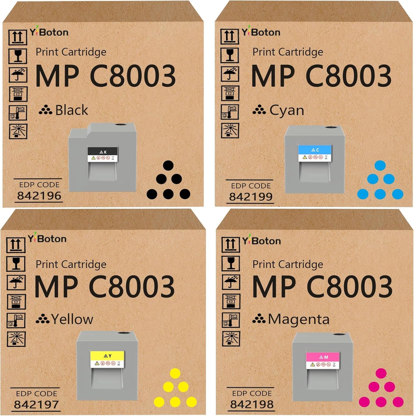 High Yield MPC8003 IMC8000 Toner Cartridge 842196 842197 842198 842199 Toner Compatible for Ricoh Lanier Savin MP C6503 MP C8003 IM C6500 IM C8000 Printer (Black Cyan Magenta Yellow)