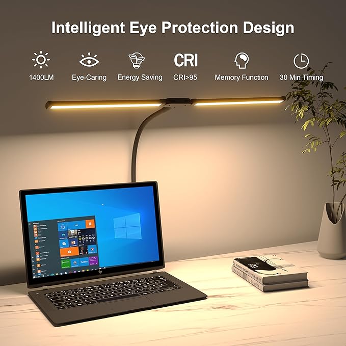LED Desk Lamp, Double Head Led Desk Lamp, 12W Ultra Bright Architect Task Desk Light, Eye Caring Desk Light, Desk Lamps for Home/Office/Study/Drafting/Sewing/Dorm/Painting(Black)
