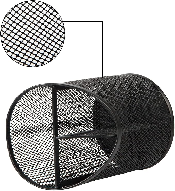 2 Pack Pen Holder Pen Organizer for Desk Mesh Round Pencil Holder Desktop Organizer 3 Compartments Pencil Organizer Desk Organizer for Office Home School, Black