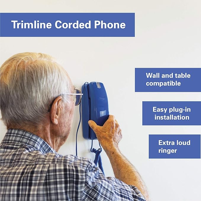 iSoHo Phones - Hearing Device-Friendly Phone – Gentle on Aching Hands, Easy-to-Press Buttons, Wall-Mountable, Custom Ringtone/Volume, Adjustable Ringer & Call Waiting - Lighted Keypad, Classic Blue