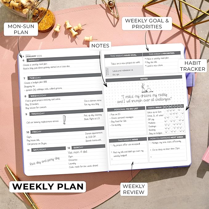 Clever Fox Dated Planner 2025-2026 – Weekly Life Planner Notebook for Goal Setting & Time Management – Planner with Habits Tracker, to-do List & Dated Pages – A5, Lasts 1 Year Lavender)