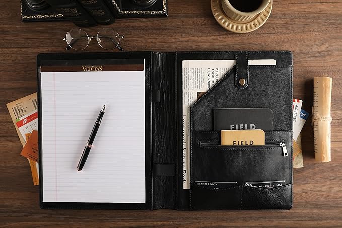 Personalized Leather Portfolio for Lefty, Engraved Leather Notepad Portfolio Binder, Custom Leather Legal Pad Padfolio, Christmas Gift for His/Her (Notepad, Black-Custom)