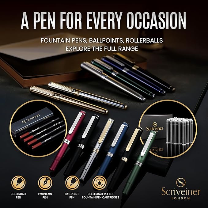 Scriveiner Gold Ballpoint Pen - Stunning Luxury Pen with 24K Gold Finish, Schmidt Black Refill, Best Ball Pen Gift Set for Men & Women, Professional Executive Office, Nice Fancy Designer Pens