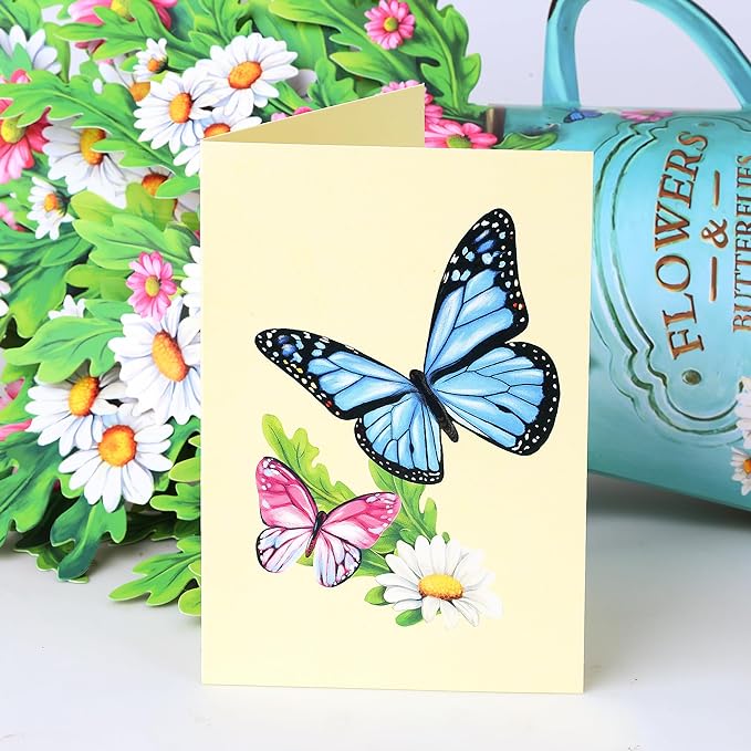Airpark Pop Up Flower Cards, 2 Packs, Daisies and Butterflies,12inch Flower Bouquet 3D Popup Greeting Cards with Blank Note Card and Envelope for Birthday, Easter, Mothers day for Women Kids