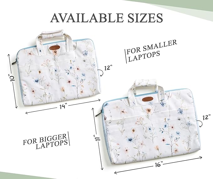 Maison d'Hermine Laptop Bag upto 13.5 inch Stain and water repellent Cotton canvas - Ice Florals