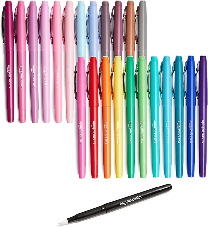 Amazon Basics Felt Tip Markers, Assorted Colors, 24-Pack