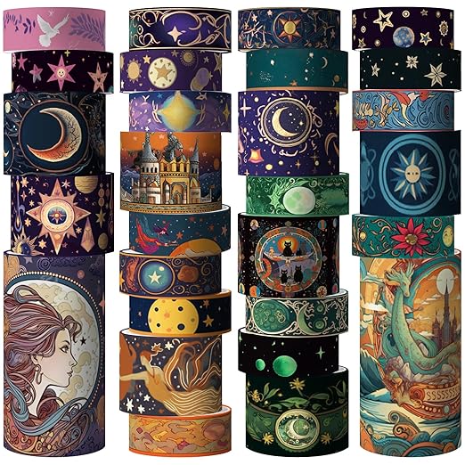 Washi Tape Set 29 Rolls, Magic Themed Decorative Paper Tapes for Journaling, Scrapbooking Supplies, Planners,DIY Crafts,Gift Wrapping