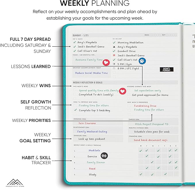 PRODUCTIVITY STORE Pro Max - Dated, 2025 Planner, 8.5" x 11" - The #1 Productivity Planner to Achieve Your 2025 Goals - Planner 2025-2026 - Teal - A4