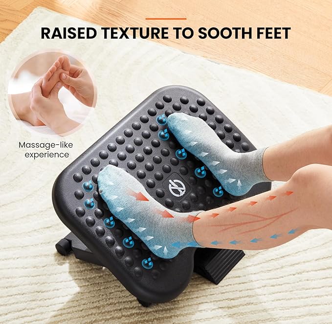 ErGear Under Desk Footrest, Adjustable Foot Rest for Under Desk at Work with 3 Height Settings and 30-Degree Angle, Ergonomic Desk Foot Rest with Massage Texture, Foot and Leg Rest for Home & Office
