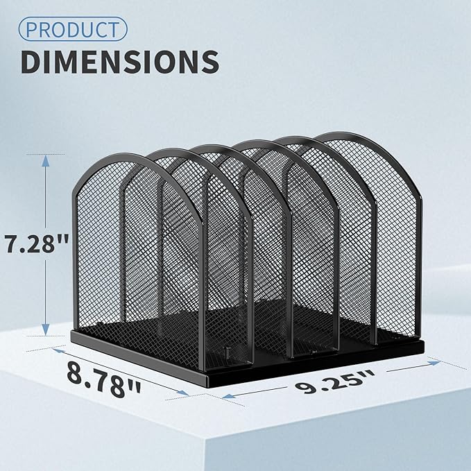 5-Section Vertical Desktop Organizer, 5-Section Mesh File Folder Stand Sorter for Office Home Classroom Organization
