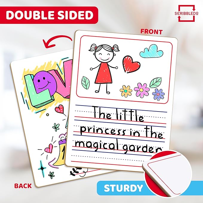Double Sided Whiteboard 9”x12” Story Lined Dry Erase Board for Kids Writing Board Age 3-5 Practice Drawing Small White Board Teacher Elementary Grade 1 Kindergarten Preschool
