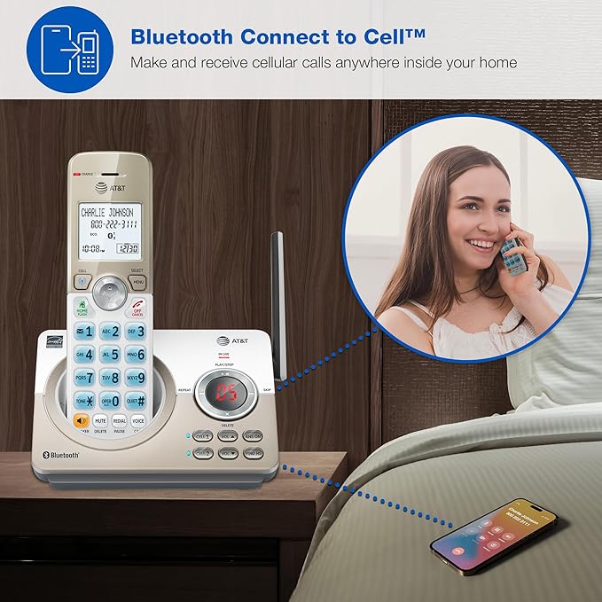AT&T DL72119 DECT 6.0 Cordless Phone for Home with Bluetooth Connect to Cell, Call Blocking, 1.8" Backlit Screen, Big Buttons, intercom, and Unsurpassed Range