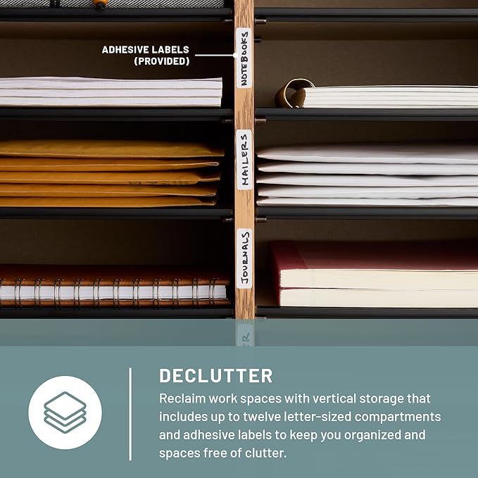 Safco Wooden Paper and Mail Organizer for Home Office and Classroom, Adjustable Shelves and Stackable