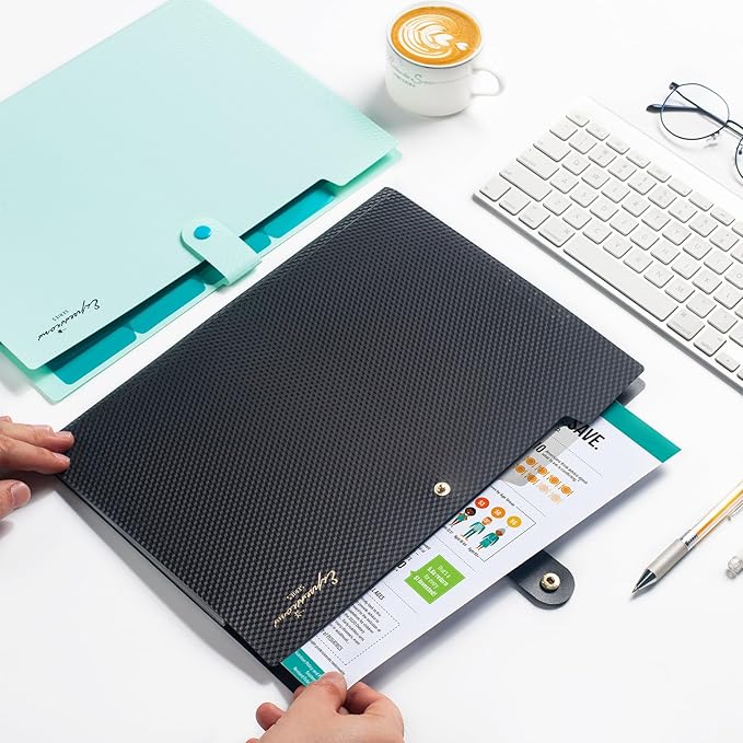 Sooez Expanding File Folder, Letter Size Accordion File Organizer, 5 Pocket Folders for Documents, Cute Folder with Labels, Portable Paper Organizer for School Office Supplies, A4 Size, Grey