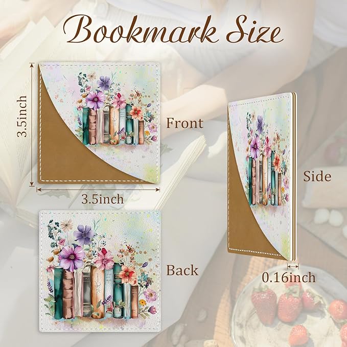 Floral Book Corner Bookmarks, Cute Leather Book Accessories for Book Lovers, 3 Pcs Reading Book Page Markers for Women Men Student Teacher Retirement Birthday Gifts