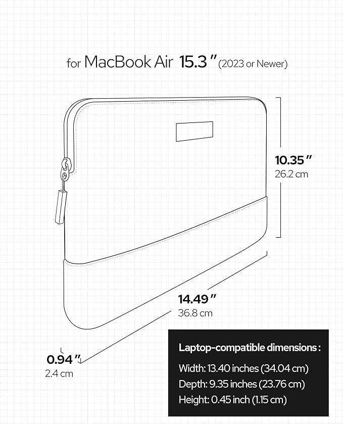 Slim Laptop Sleeve with a Back Zipper Pocket Designed for M1/M2/M3 MacBook Pro/Air (Latte, for 15.3-inch MacBook Air (M2/M3))