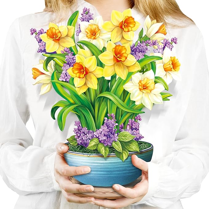 Airpark Pop Up Cards, 12‘’ English Daffodils, Paper Flowers Bouquet 3D Popup Greeting Cards with Blank Note Card and Envelope for Birthday, Get Well Cards Gifts for Women Her