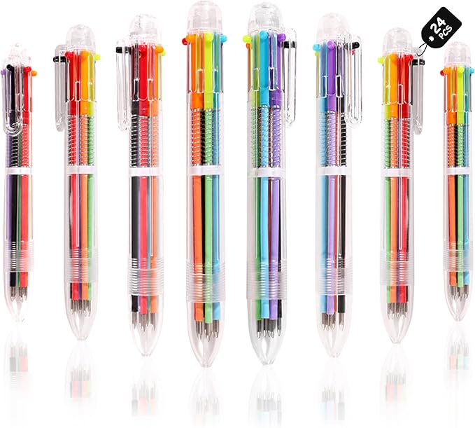 DAIKOYE Ballpoint Pens 24 PCS 0.5mm 6-in-1 Multicolor Ballpoint Pens School Supplies Birthday Party Favors Gifts for Kids Students