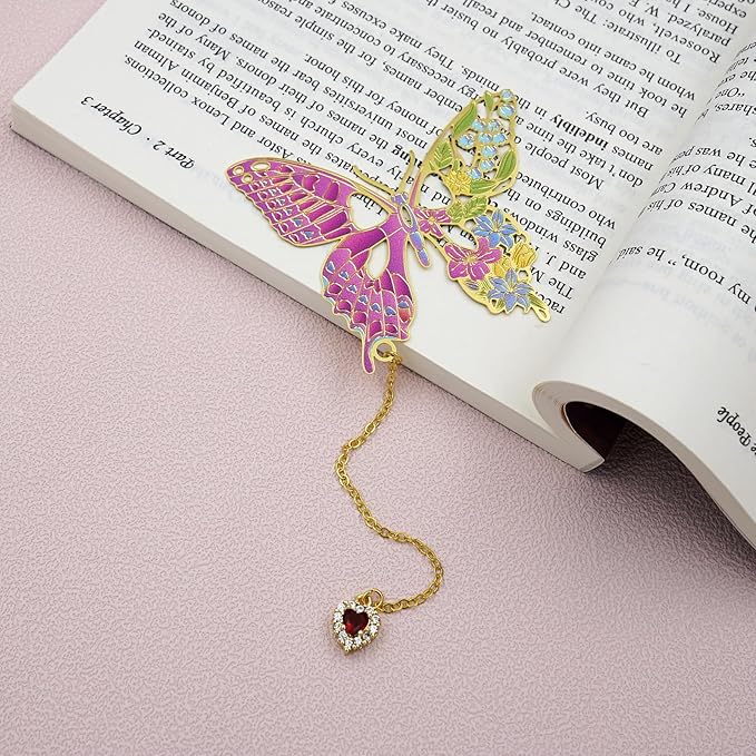 Butterfly Bookmarks for Women,Metal Bookmark,Unique Gifts Book Markers for Women Book Lovers,Teacher Appreciation Gifts,Valentine Mother's Day Christmas New Year Birthday Gift (02-Pink)